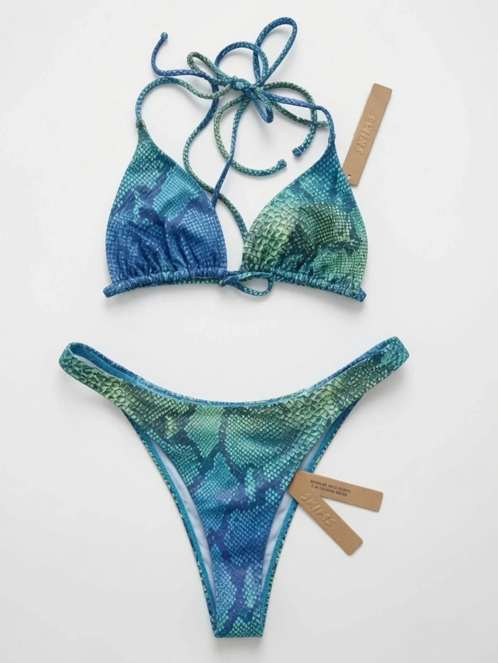🩵 SKIMS Signature Swim Bikini Set | Aqua Ombre Snake | M | NWT